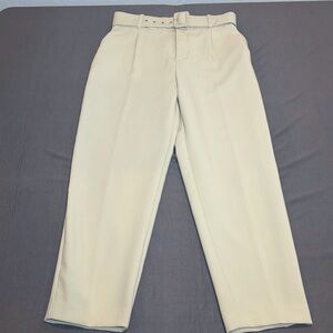 Zara Cream Belted High Waist Contemporary Office Attire Slacks Size M